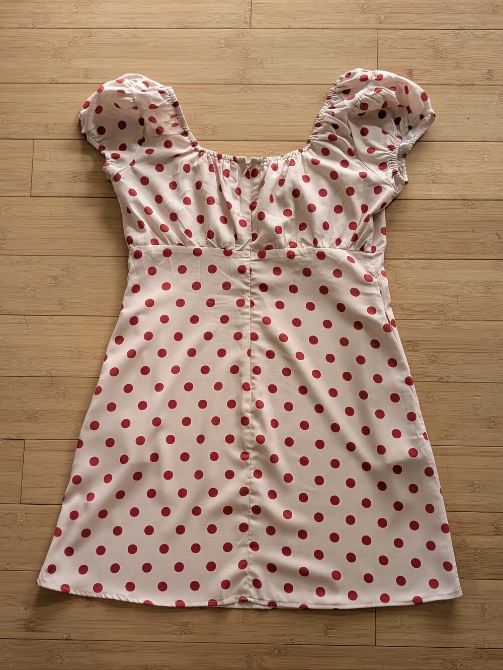 Lisa Says Gah Cream and Red Polka Dot Babydoll Mini Dress - Picture 2 of 10